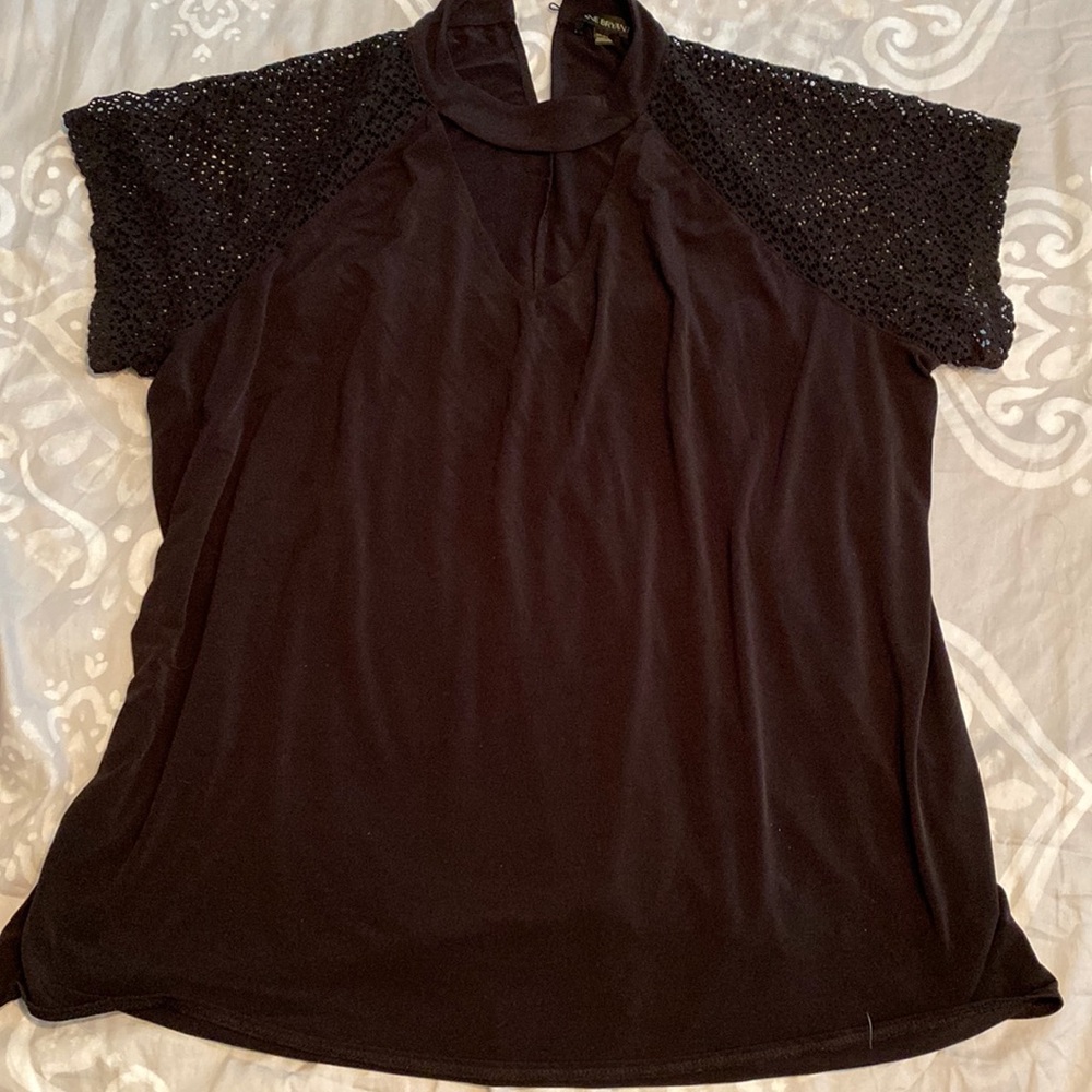Crochet sleeved blouse with v neck cut out neckline 2/$20